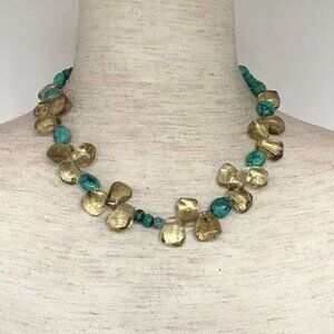Sterling Silver 925 Chunky Citrine & Turquoise Beaded Statement Necklace 17"-19"